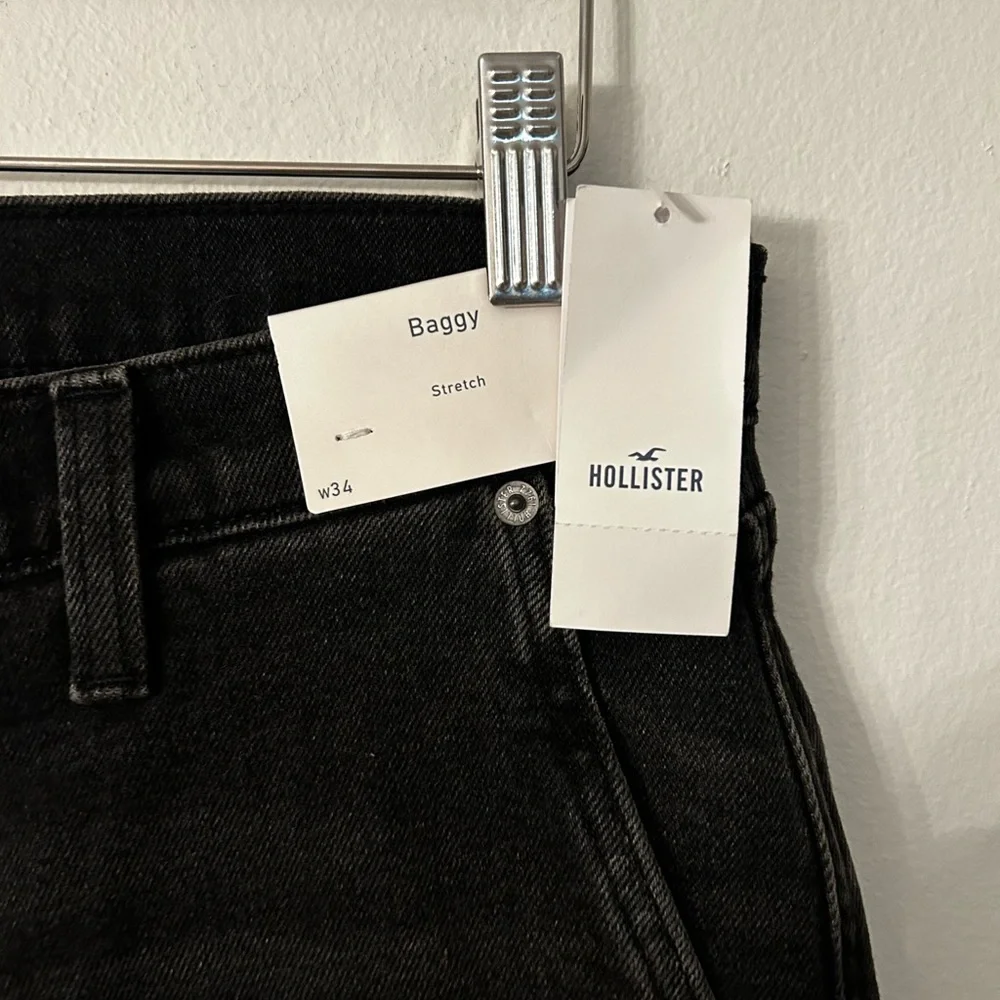 ⭐️ NEW Hollister Baggy Men's 34x32 Black Cargo Pants Jeans